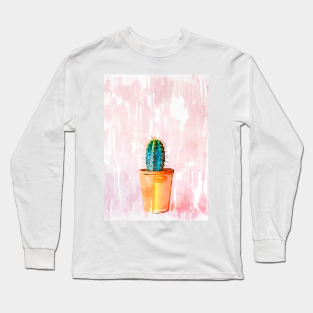 Minimal Mini Cactus In Pot Long Sleeve T-Shirt by ColortrixArt